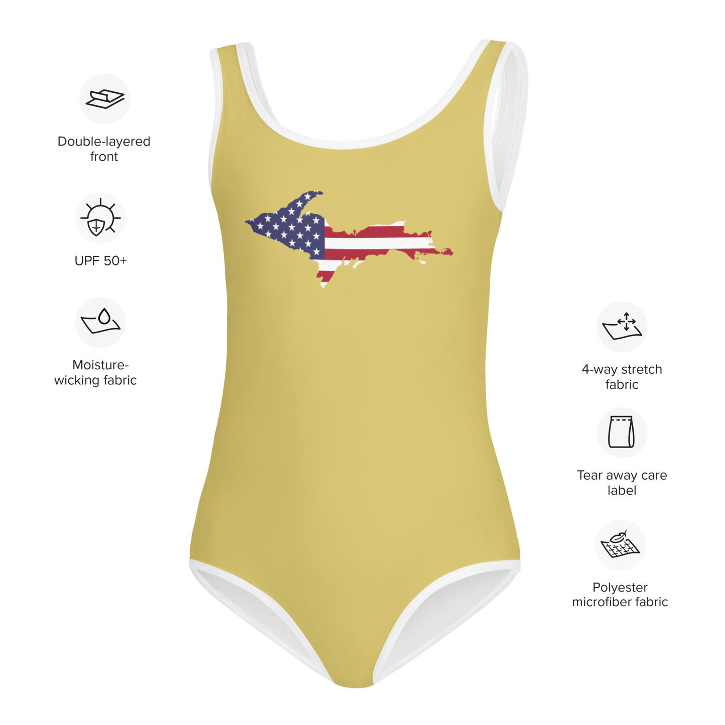 Michigan Upper Peninsula Toddler Swimsuit (w/ UP USA Flag) | Plum Yellow