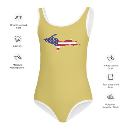 Michigan Upper Peninsula Toddler Swimsuit (w/ UP USA Flag) | Plum Yellow