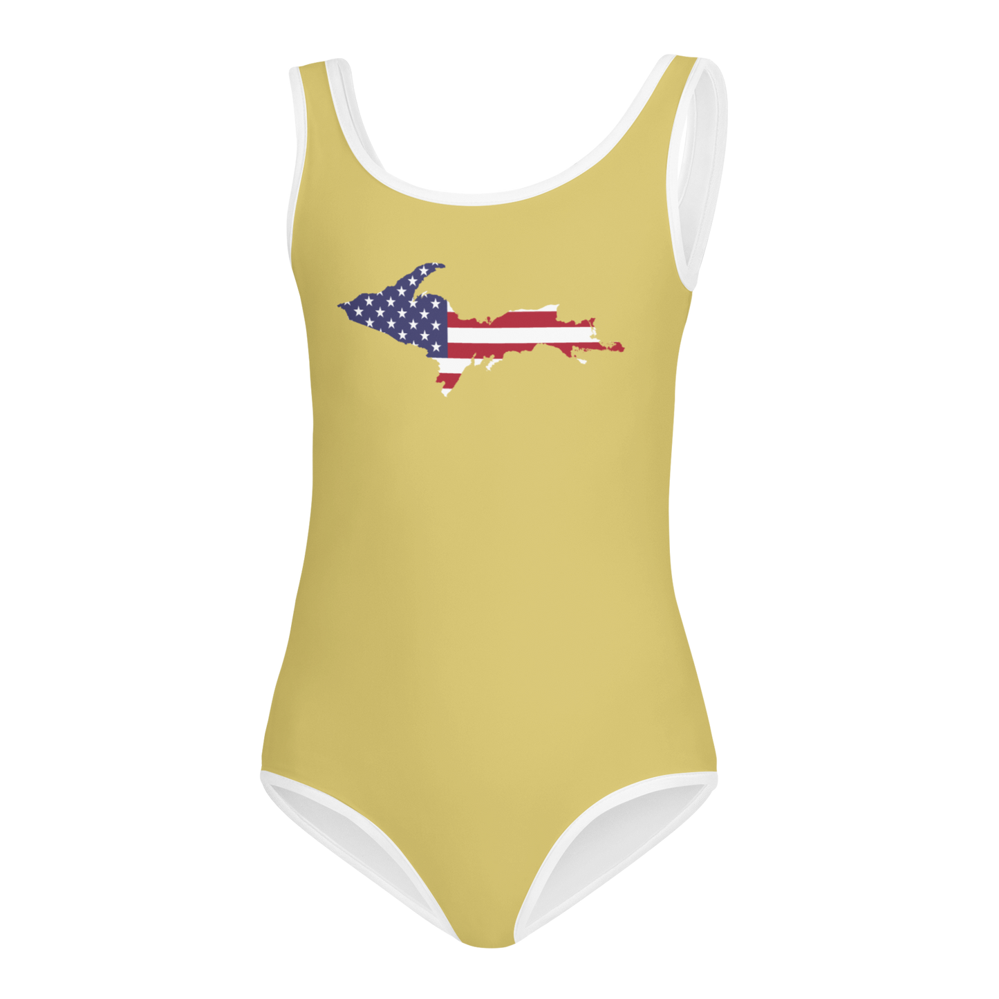 Michigan Upper Peninsula Toddler Swimsuit (w/ UP USA Flag) | Plum Yellow