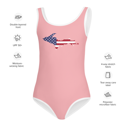 Michigan Upper Peninsula Toddler Swimsuit (w/ UP USA Flag) | Strawberry Pink