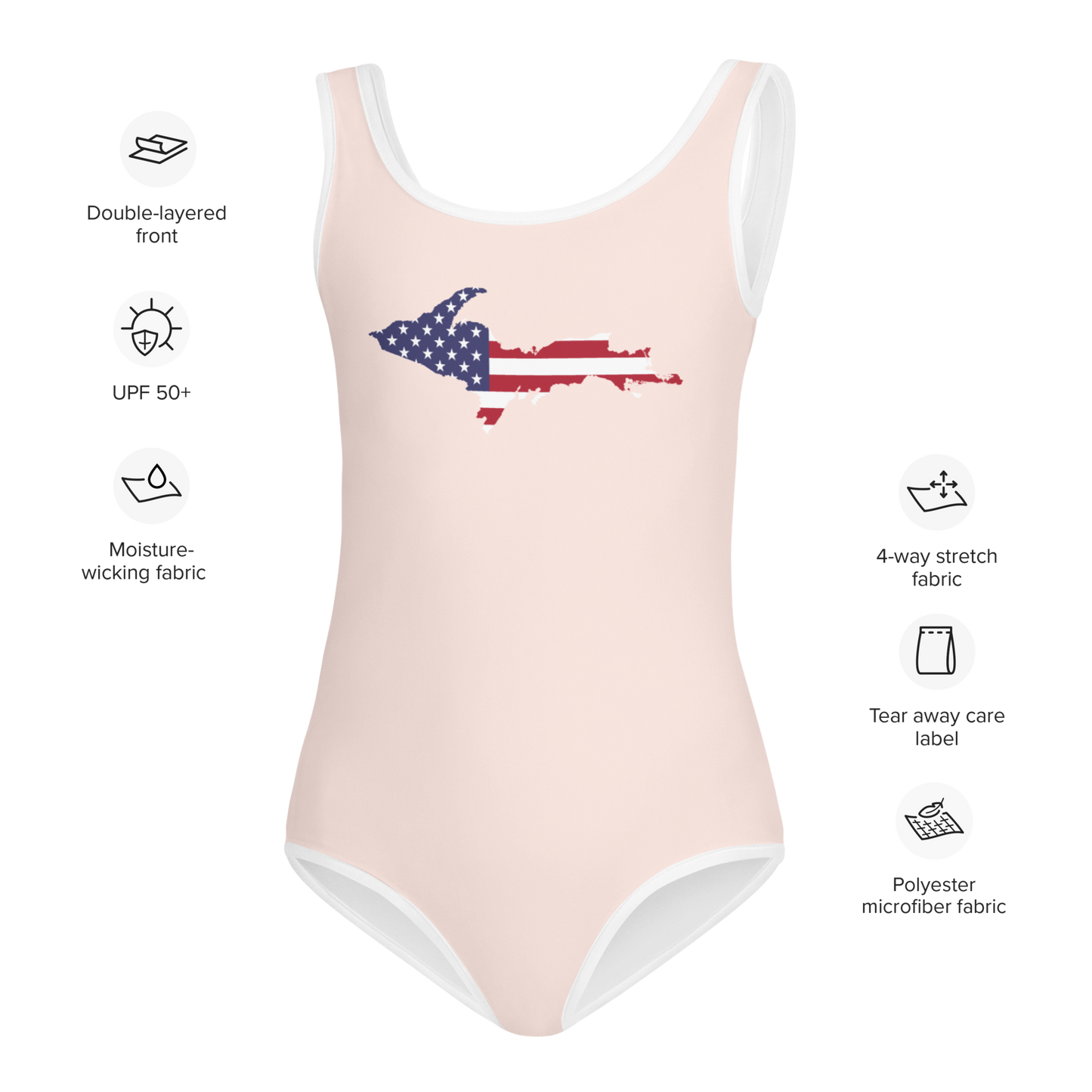 Michigan Upper Peninsula Toddler Swimsuit (w/ UP USA Flag) | Champagne Pink