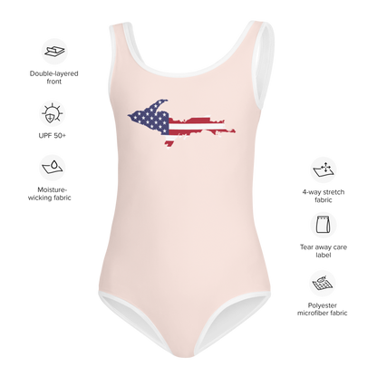 Michigan Upper Peninsula Toddler Swimsuit (w/ UP USA Flag) | Champagne Pink