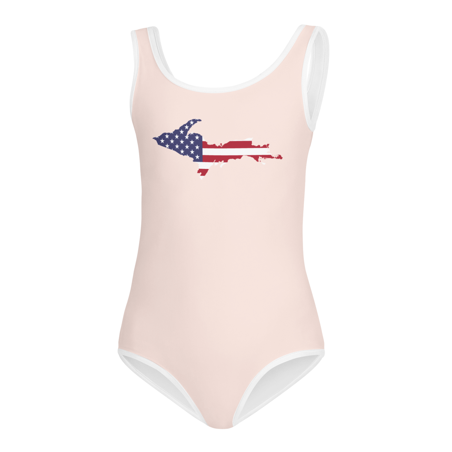 Michigan Upper Peninsula Toddler Swimsuit (w/ UP USA Flag) | Champagne Pink