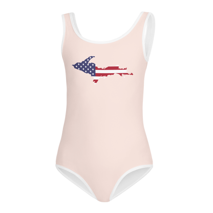 Michigan Upper Peninsula Toddler Swimsuit (w/ UP USA Flag) | Champagne Pink