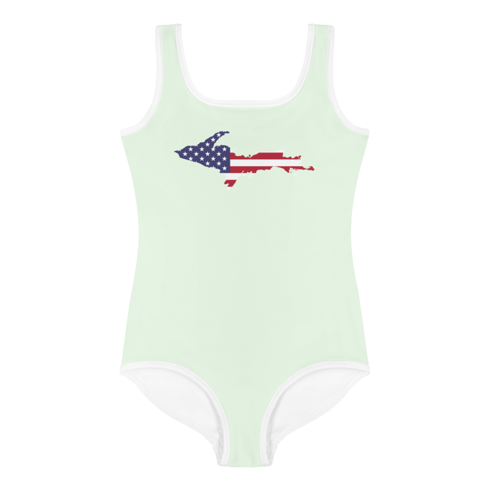 Michigan Upper Peninsula Toddler Swimsuit (w/ UP USA Flag) | Dew Green