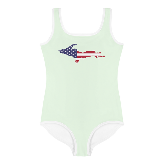 Michigan Upper Peninsula Toddler Swimsuit (w/ UP USA Flag) | Dew Green