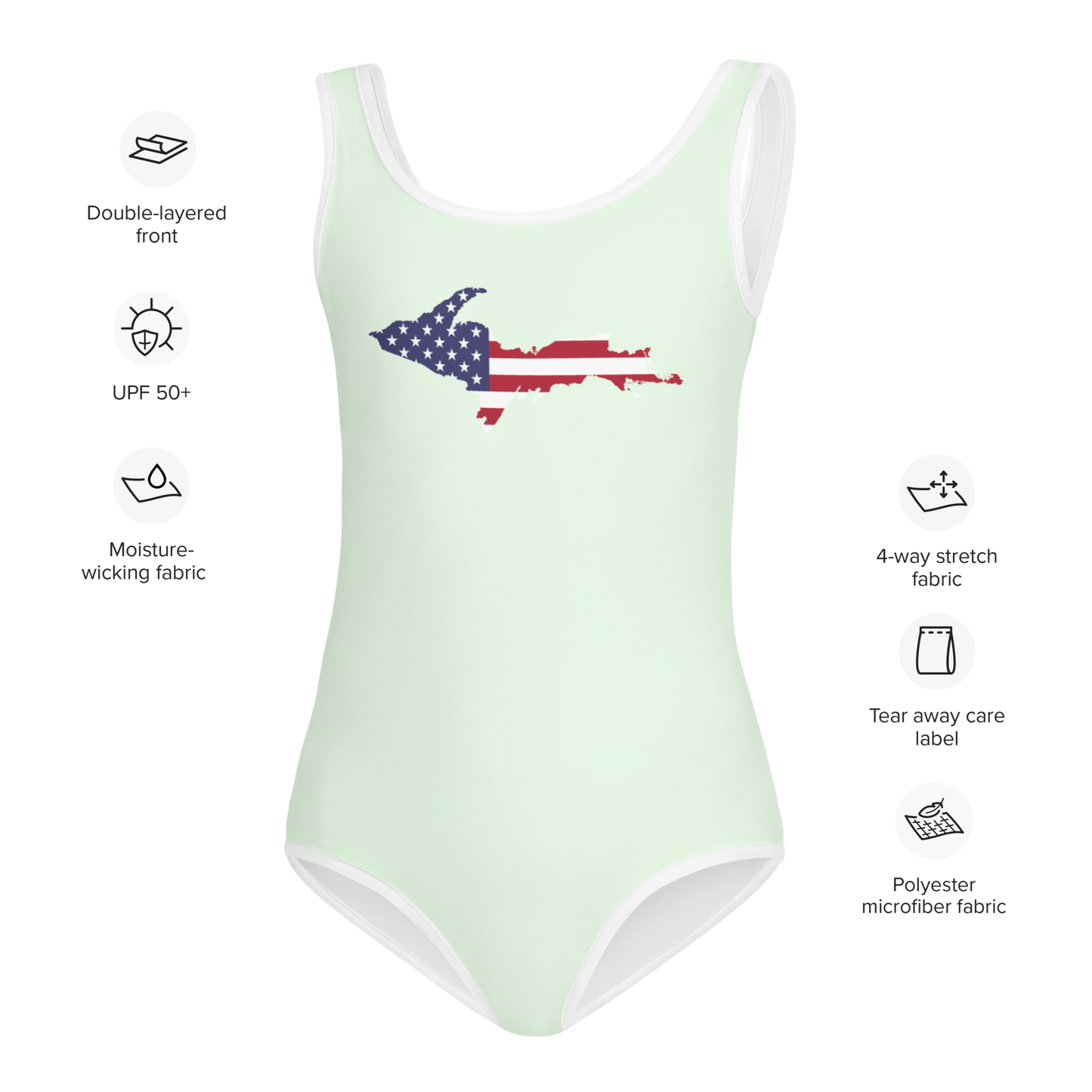 Michigan Upper Peninsula Toddler Swimsuit (w/ UP USA Flag) | Dew Green