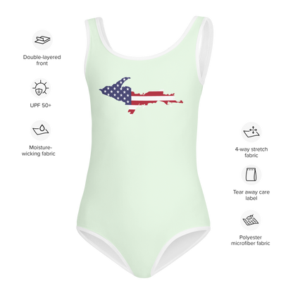 Michigan Upper Peninsula Toddler Swimsuit (w/ UP USA Flag) | Dew Green