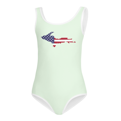 Michigan Upper Peninsula Toddler Swimsuit (w/ UP USA Flag) | Dew Green