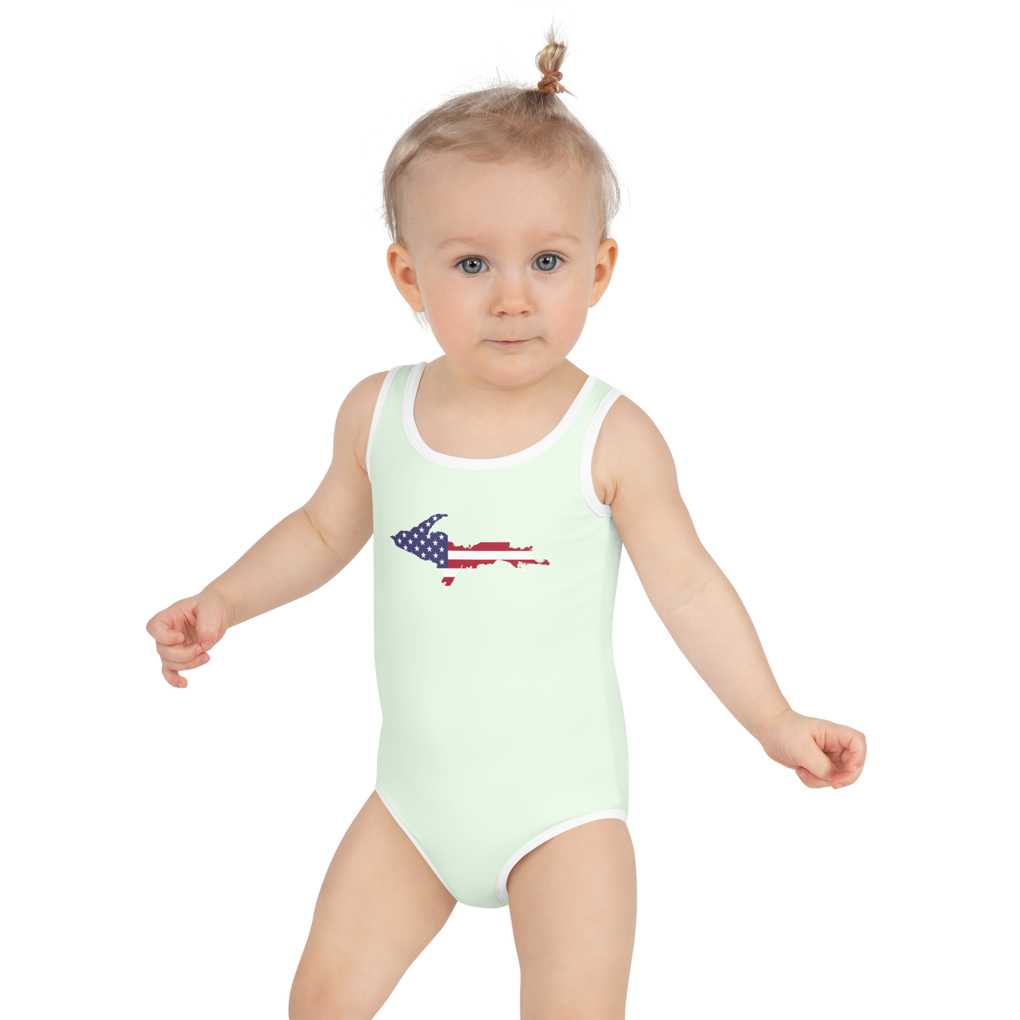 Michigan Upper Peninsula Toddler Swimsuit (w/ UP USA Flag) | Dew Green