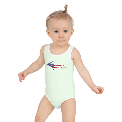 Michigan Upper Peninsula Toddler Swimsuit (w/ UP USA Flag) | Dew Green