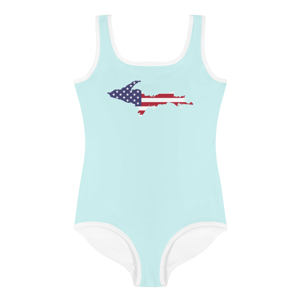 Michigan Upper Peninsula Toddler Swimsuit (w/ UP USA Flag) | Cyan