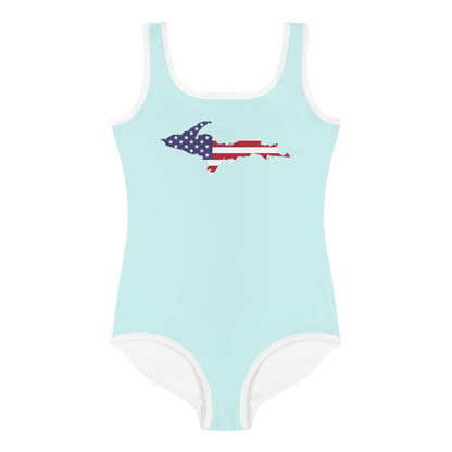 Michigan Upper Peninsula Toddler Swimsuit (w/ UP USA Flag) | Cyan