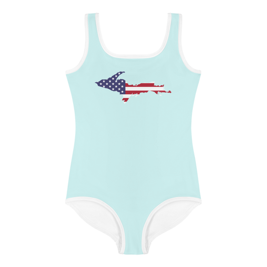 Michigan Upper Peninsula Toddler Swimsuit (w/ UP USA Flag) | Cyan