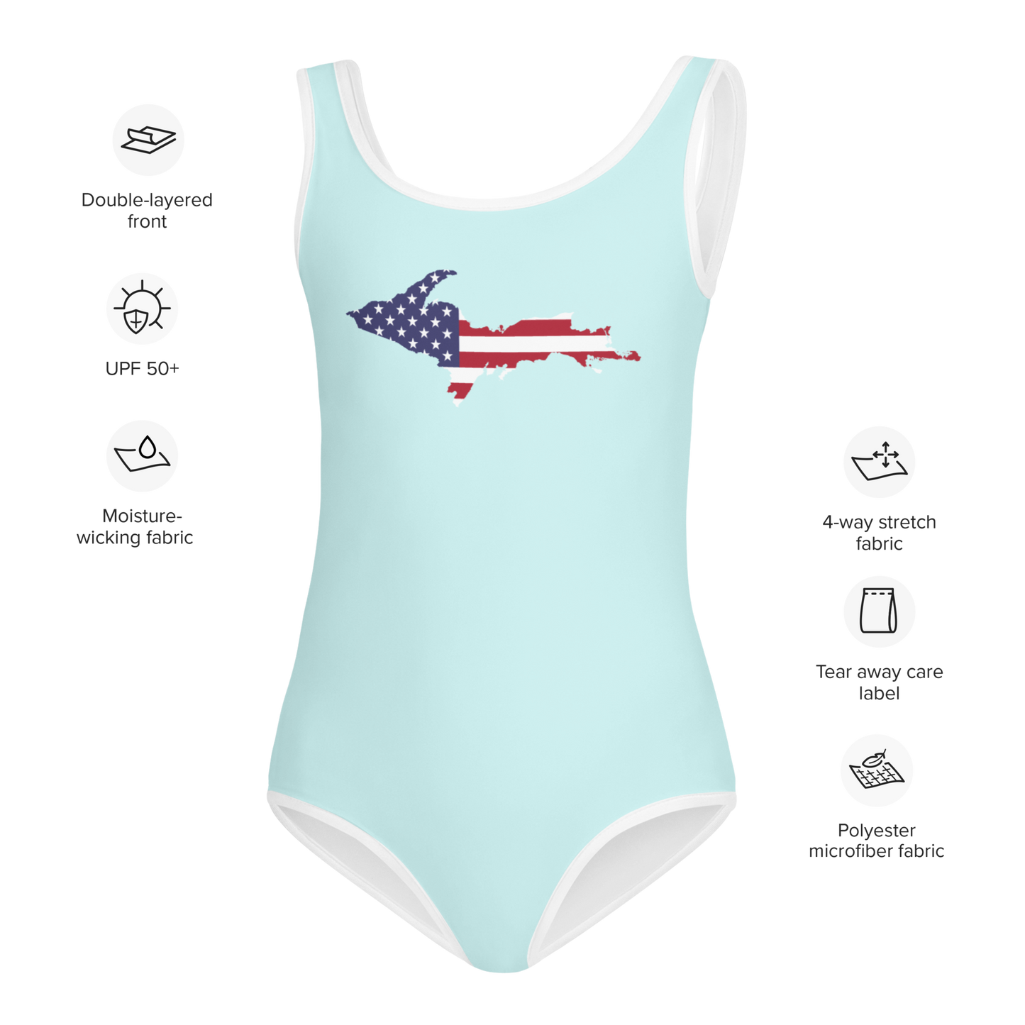 Michigan Upper Peninsula Toddler Swimsuit (w/ UP USA Flag) | Cyan