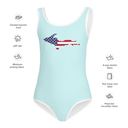 Michigan Upper Peninsula Toddler Swimsuit (w/ UP USA Flag) | Cyan