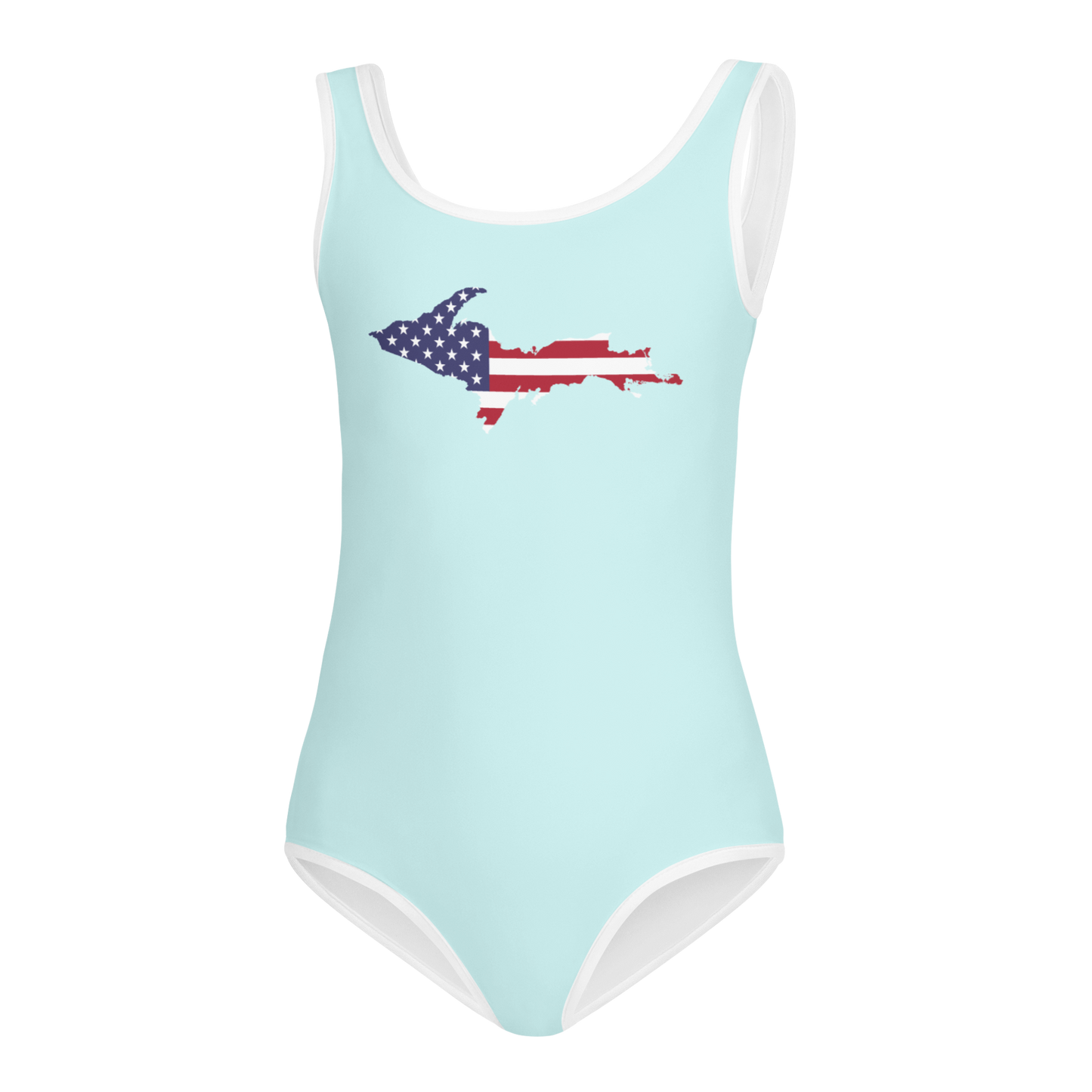 Michigan Upper Peninsula Toddler Swimsuit (w/ UP USA Flag) | Cyan