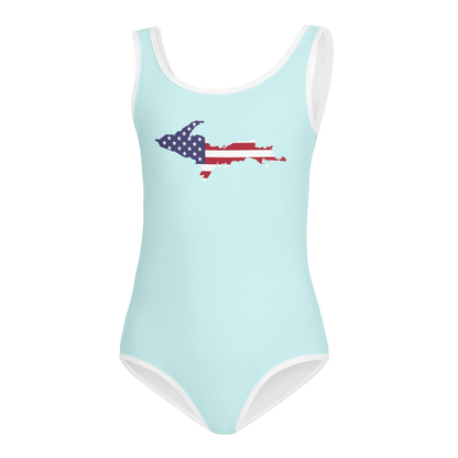 Michigan Upper Peninsula Toddler Swimsuit (w/ UP USA Flag) | Cyan