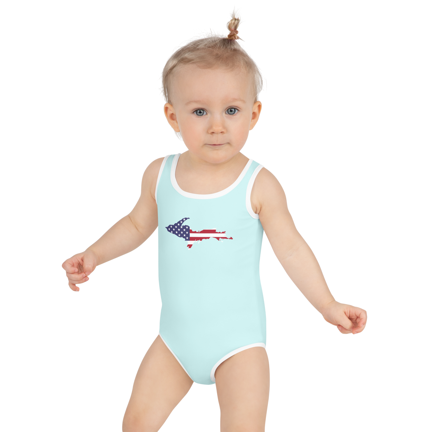 Michigan Upper Peninsula Toddler Swimsuit (w/ UP USA Flag) | Cyan