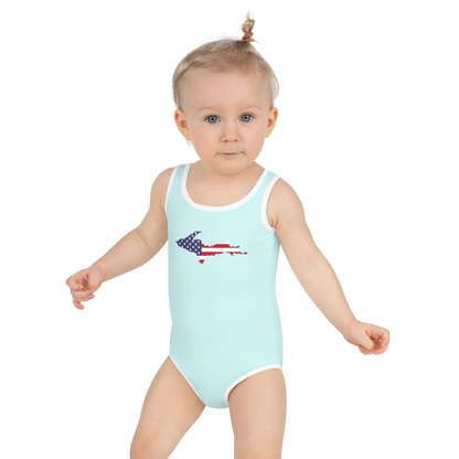 Michigan Upper Peninsula Toddler Swimsuit (w/ UP USA Flag) | Cyan