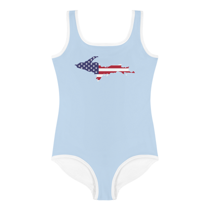 Michigan Upper Peninsula Toddler Swimsuit (w/ UP USA Flag) | Light Blue