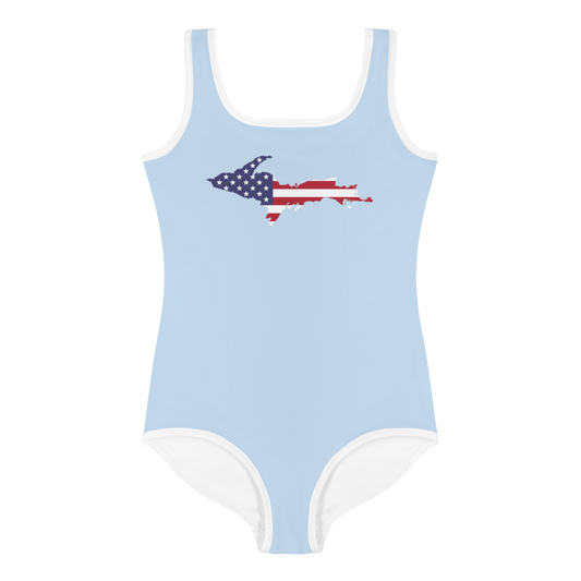 Michigan Upper Peninsula Toddler Swimsuit (w/ UP USA Flag) | Light Blue