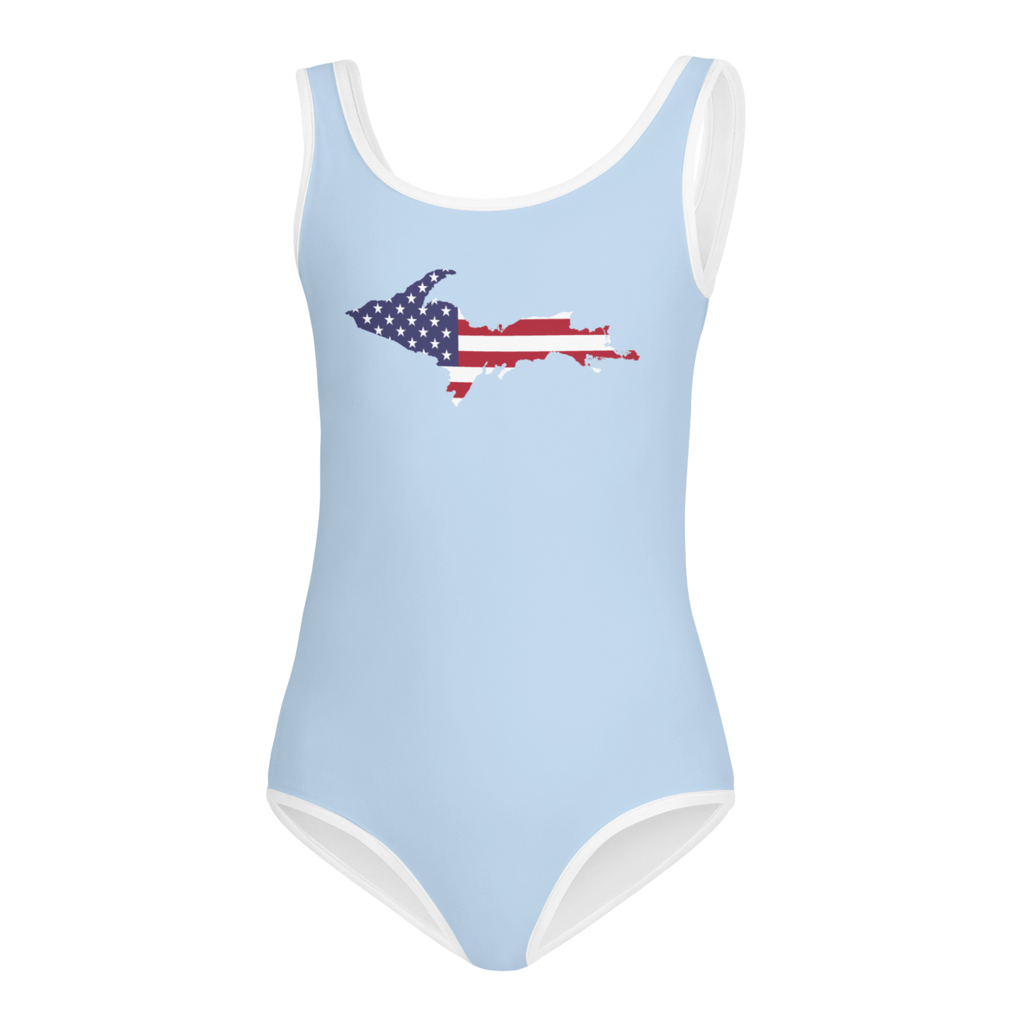 Michigan Upper Peninsula Toddler Swimsuit (w/ UP USA Flag) | Light Blue