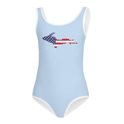 Michigan Upper Peninsula Toddler Swimsuit (w/ UP USA Flag) | Light Blue