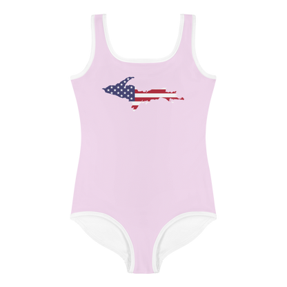 Michigan Upper Peninsula Toddler Swimsuit (w/ UP USA Flag) | Pale Lavender