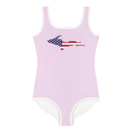 Michigan Upper Peninsula Toddler Swimsuit (w/ UP USA Flag) | Pale Lavender