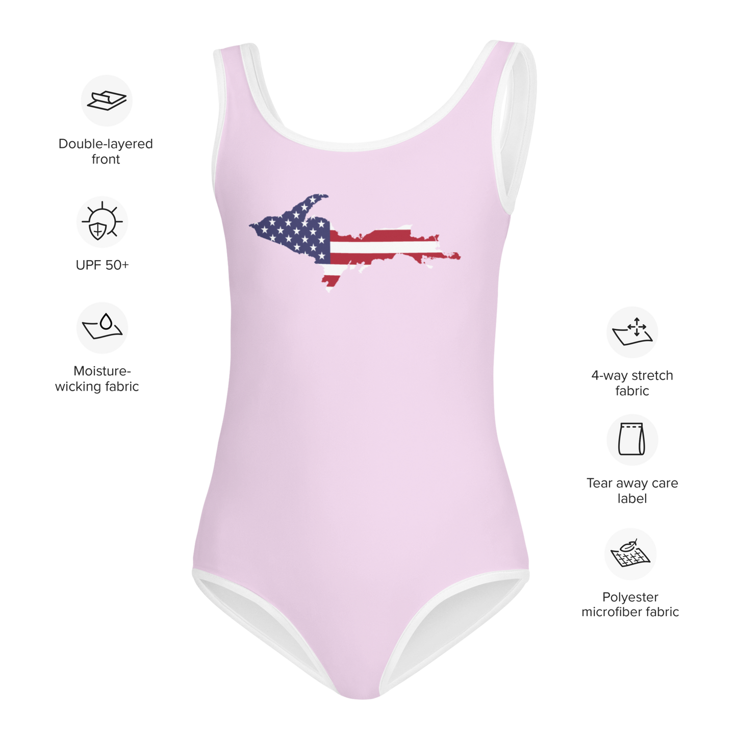 Michigan Upper Peninsula Toddler Swimsuit (w/ UP USA Flag) | Pale Lavender