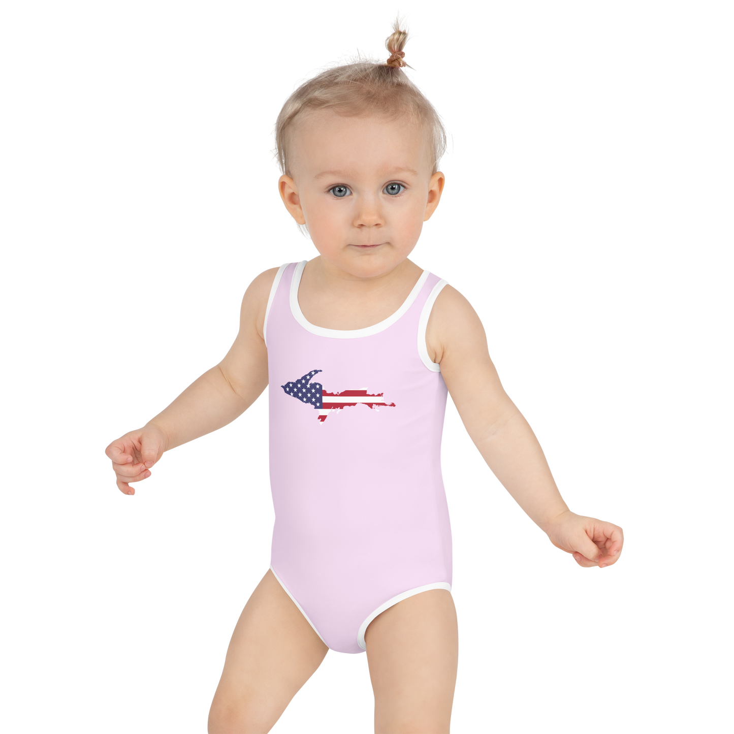 Michigan Upper Peninsula Toddler Swimsuit (w/ UP USA Flag) | Pale Lavender