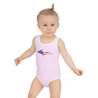 Michigan Upper Peninsula Toddler Swimsuit (w/ UP USA Flag) | Pale Lavender