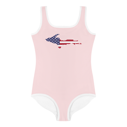 Michigan Upper Peninsula Toddler Swimsuit (w/ UP USA Flag) | Pale Pink