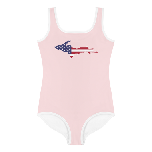 Michigan Upper Peninsula Toddler Swimsuit (w/ UP USA Flag) | Pale Pink