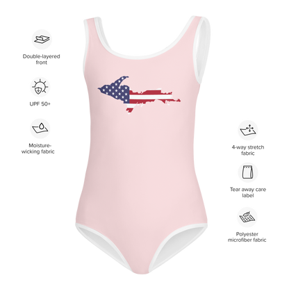 Michigan Upper Peninsula Toddler Swimsuit (w/ UP USA Flag) | Pale Pink