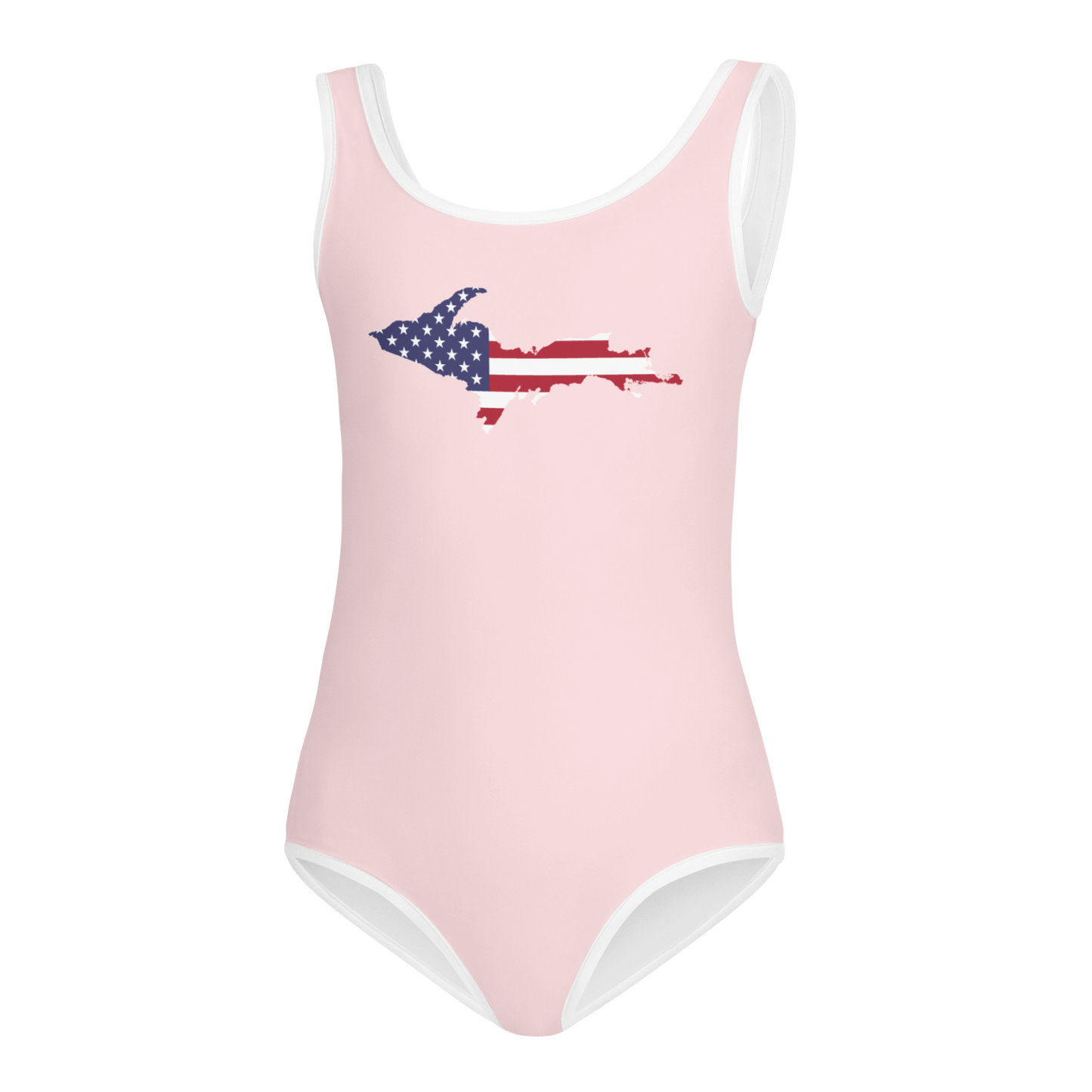 Michigan Upper Peninsula Toddler Swimsuit (w/ UP USA Flag) | Pale Pink