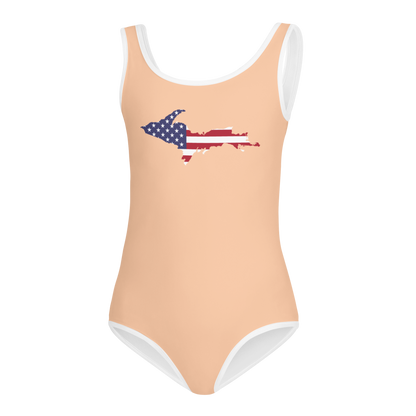 Michigan Upper Peninsula Toddler Swimsuit (w/ UP USA Flag) | Peach