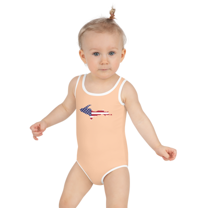 Michigan Upper Peninsula Toddler Swimsuit (w/ UP USA Flag) | Peach