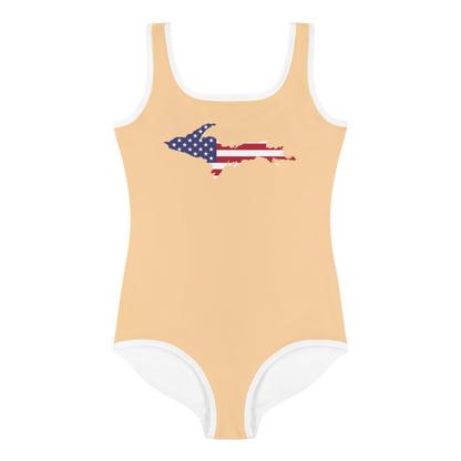 Michigan Upper Peninsula Toddler Swimsuit (w/ UP USA Flag) | Pale Apricot