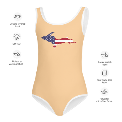 Michigan Upper Peninsula Toddler Swimsuit (w/ UP USA Flag) | Pale Apricot