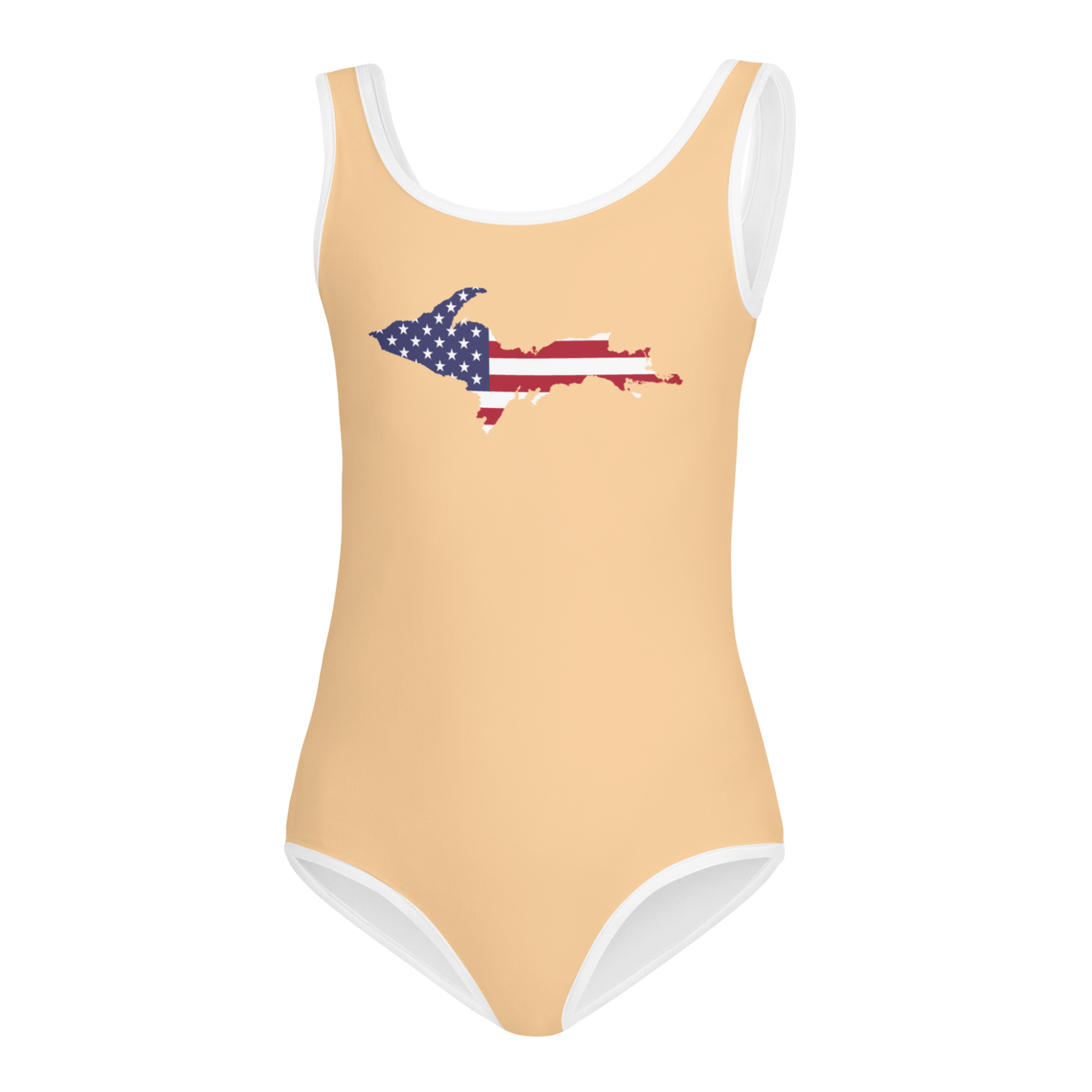 Michigan Upper Peninsula Toddler Swimsuit (w/ UP USA Flag) | Pale Apricot