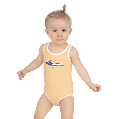 Michigan Upper Peninsula Toddler Swimsuit (w/ UP USA Flag) | Pale Apricot