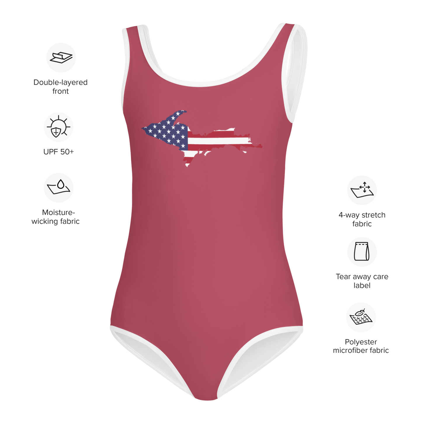 Michigan Upper Peninsula Toddler Swimsuit (w/ UP USA Flag) | Popstar Pink