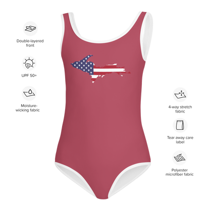 Michigan Upper Peninsula Toddler Swimsuit (w/ UP USA Flag) | Popstar Pink