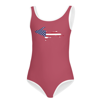 Michigan Upper Peninsula Toddler Swimsuit (w/ UP USA Flag) | Popstar Pink