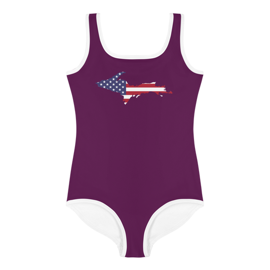 Michigan Upper Peninsula Toddler Swimsuit (w/ UP USA Flag) | Tyrian Purple