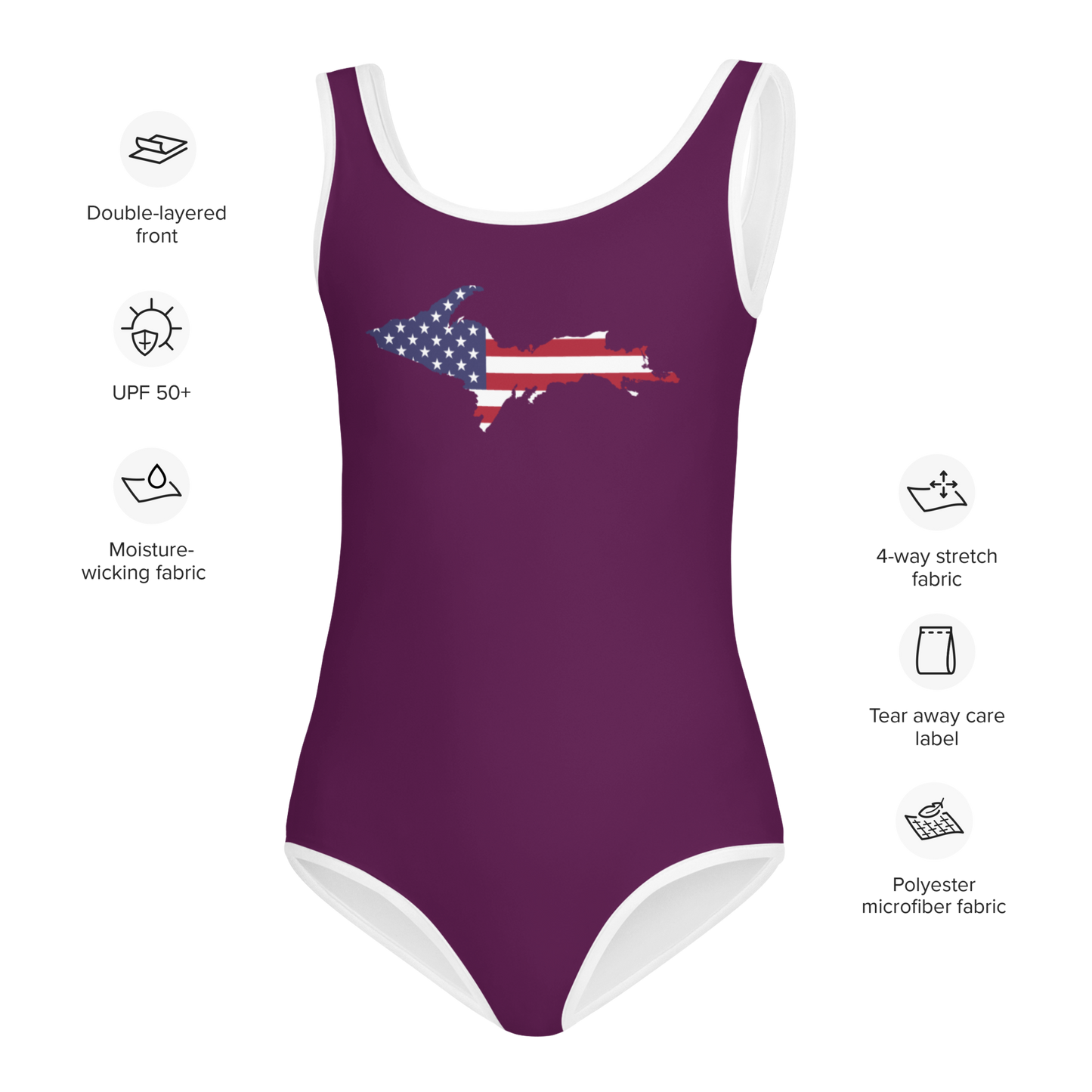 Michigan Upper Peninsula Toddler Swimsuit (w/ UP USA Flag) | Tyrian Purple