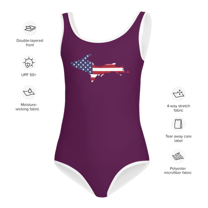 Michigan Upper Peninsula Toddler Swimsuit (w/ UP USA Flag) | Tyrian Purple