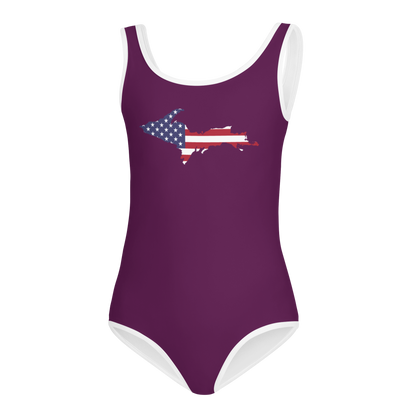 Michigan Upper Peninsula Toddler Swimsuit (w/ UP USA Flag) | Tyrian Purple